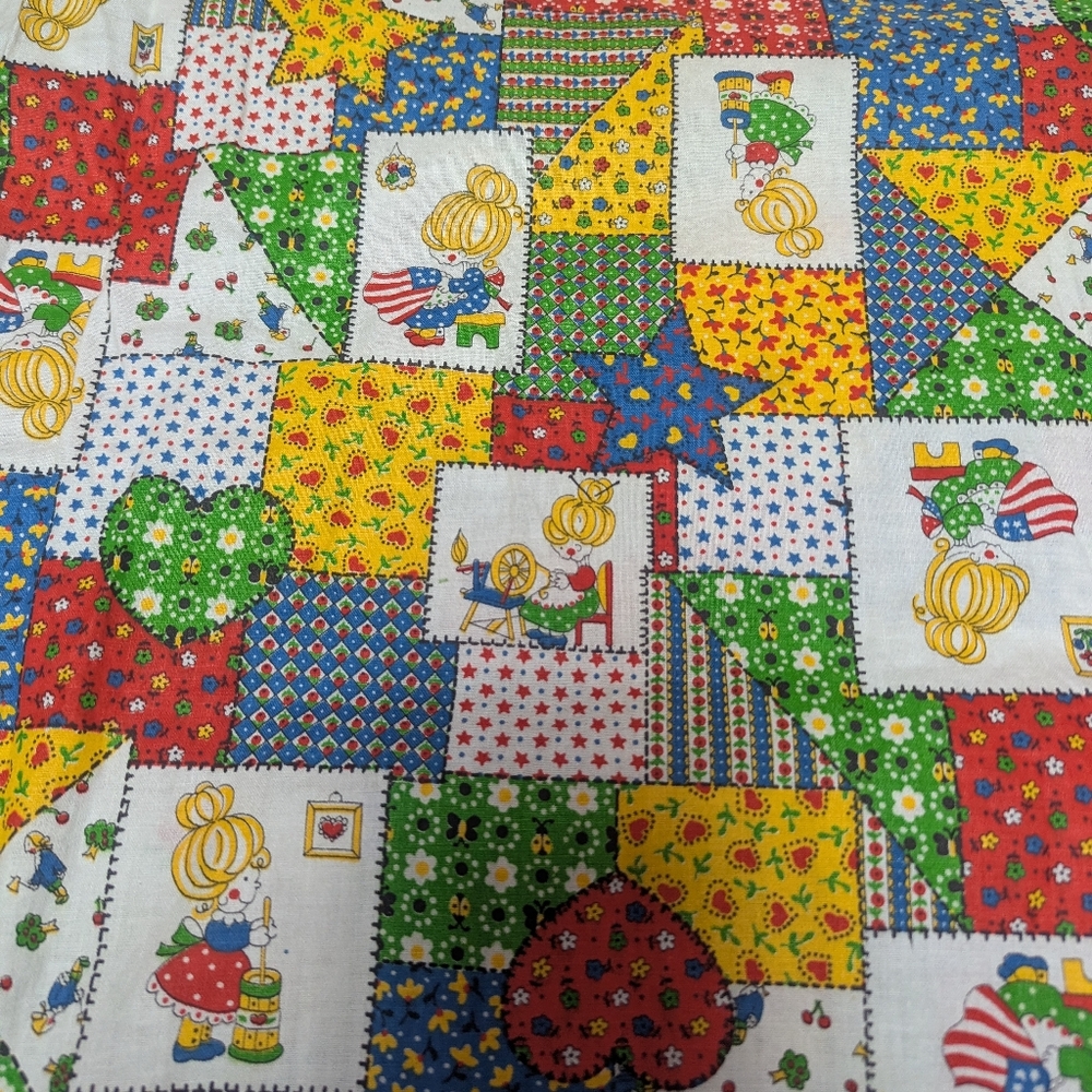 Vintage 70s Betsy Ross Novelty Patchwork Cotton Fabric Remnant 42" X 88" 2.4 Yd